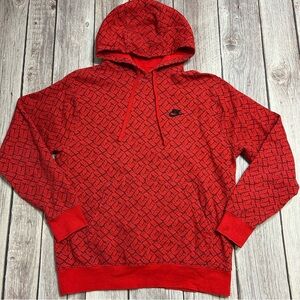 Nike Sports Essentials All Over Print Fleece Hoodie Red DM6911-657 Mens Medium